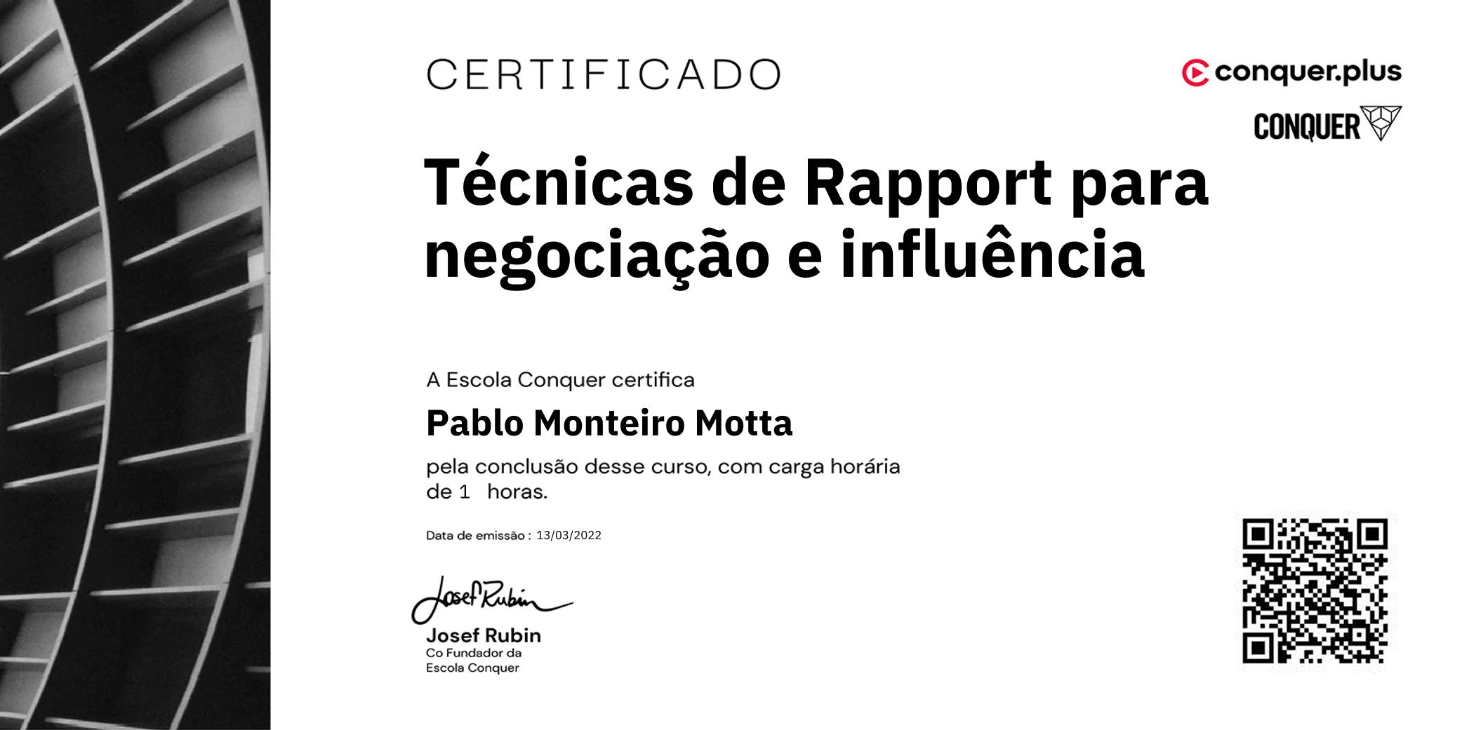 Certificado de Técnicas de Rapport para negociação e influência